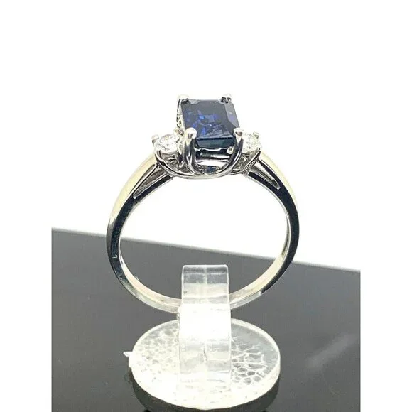 Emerald Cut Blue Gemstone Diamond Engagement Cocktail Ring 14k Gold Women's SZ 7